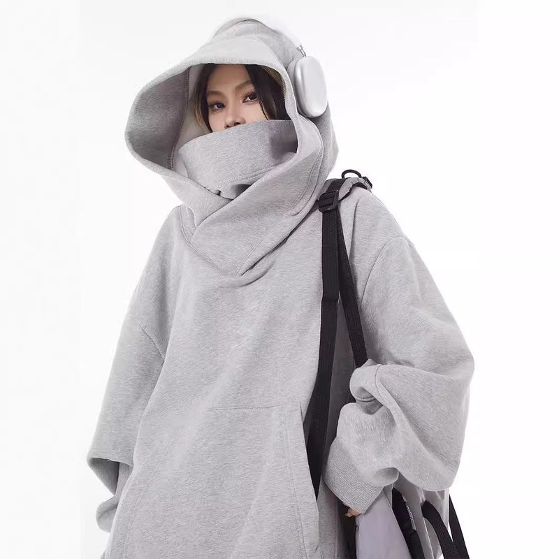 High Collar Fleece Lined Hoodie